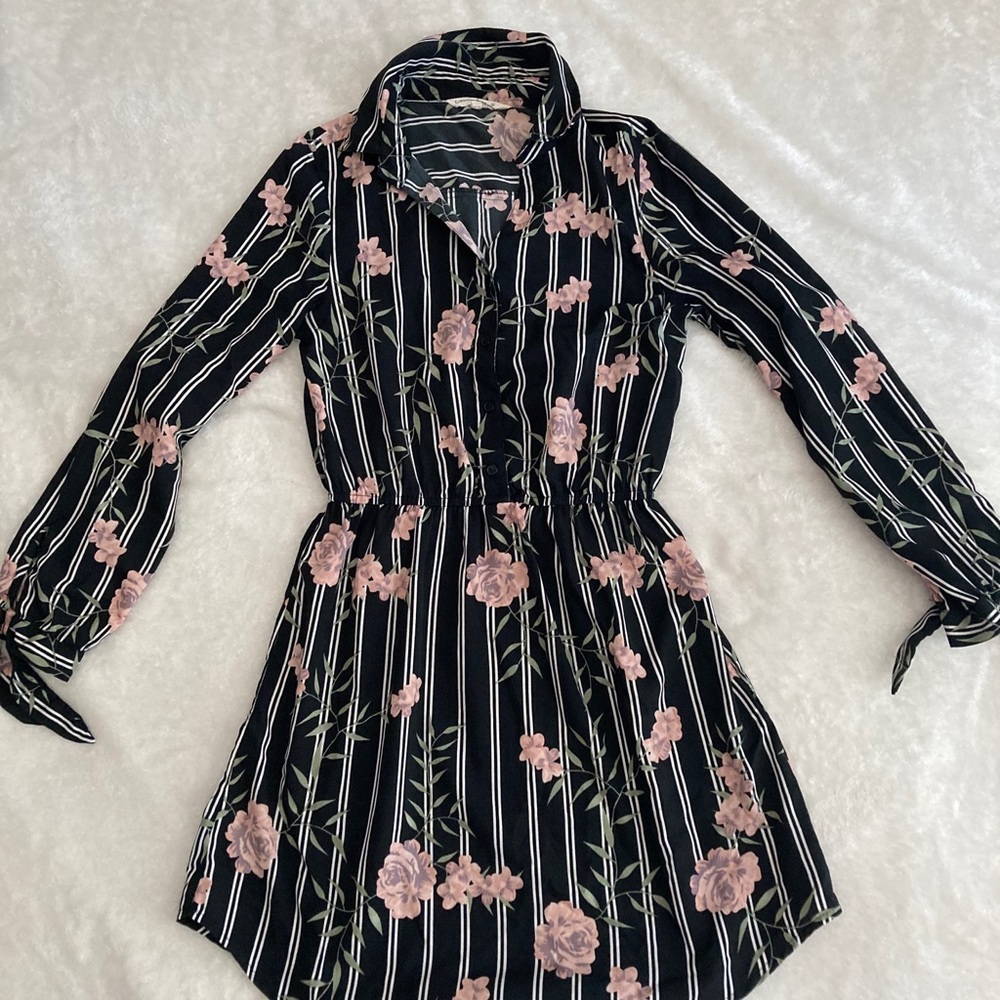 Black dress with pink flowers